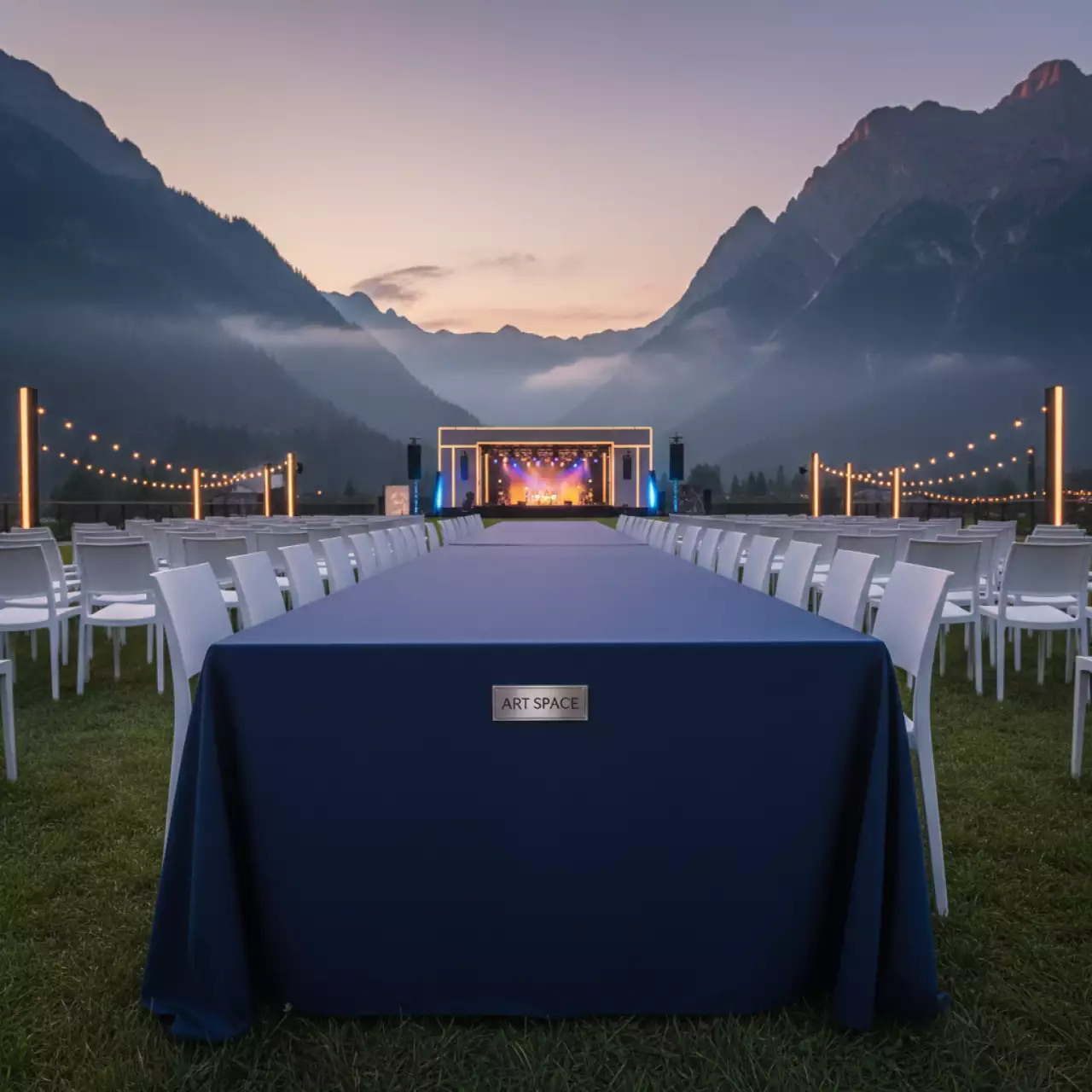 Аренда Скатерть прямоугольная синяя 320х225 см в Поляна 1389 Отель и Спа — ART SPACE