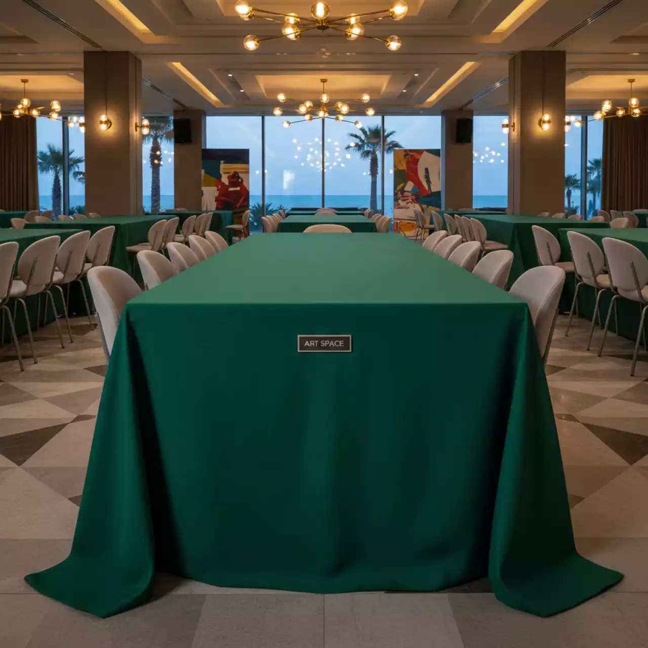 Аренда Скатерть прямоугольная зелёная Pantone 361 U в Swissôtel Resort Sochi Kamelia — ART SPACE