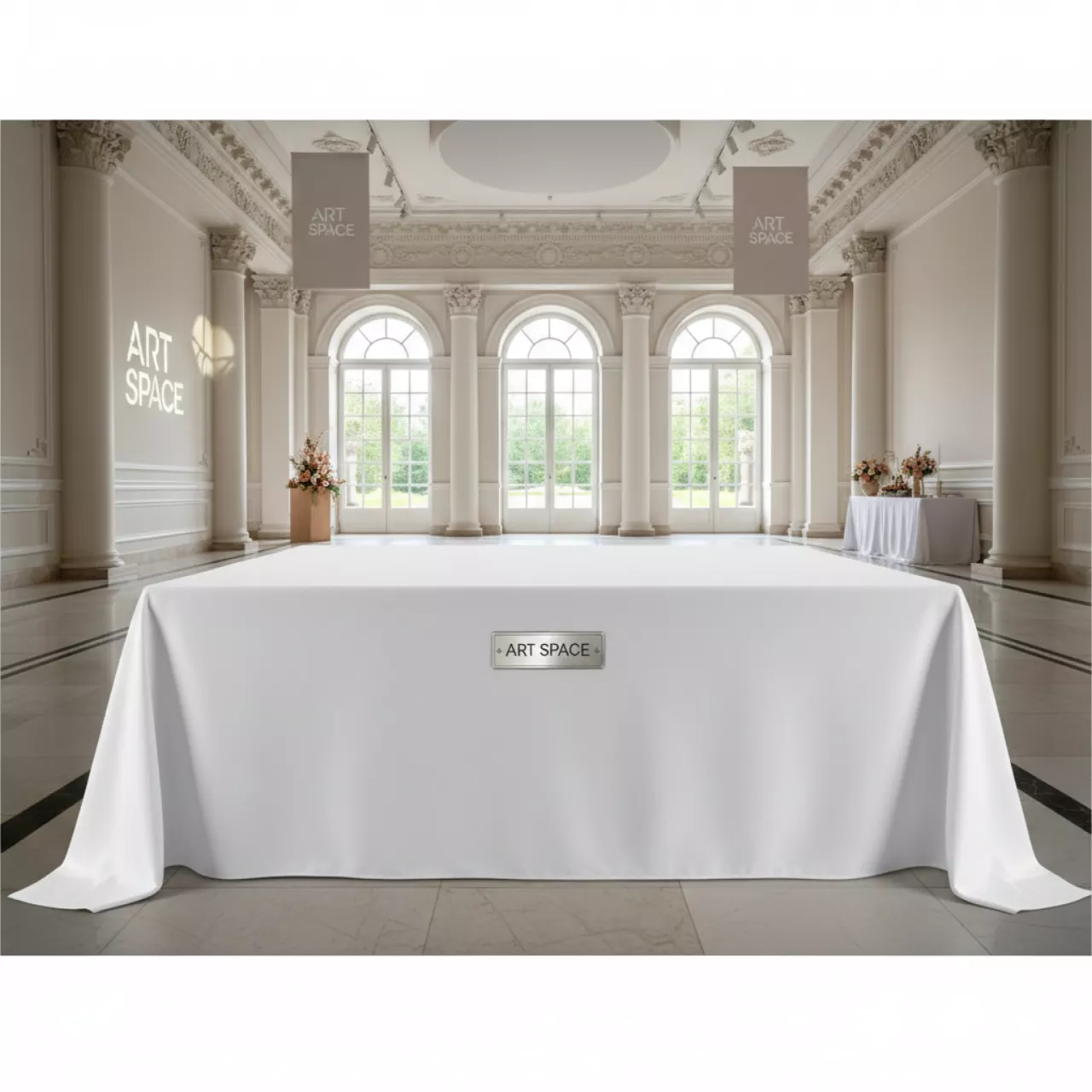 Аренда Скатерть прямоугольная журавинка 3000х2300 белая гладь в Gamma Sirius — ART SPACE