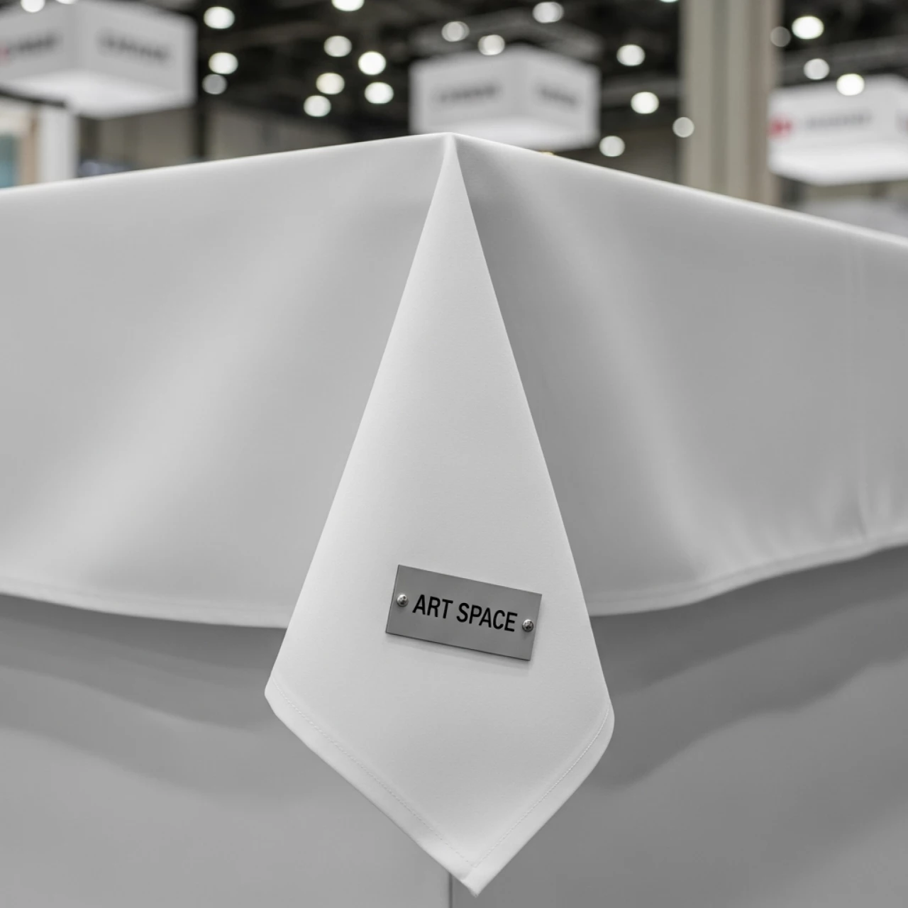 Аренда Скатерть прямоугольная журавинка 3000х2300 в пол белая гладь со стачным швом на Медальной площади — ART SPACE