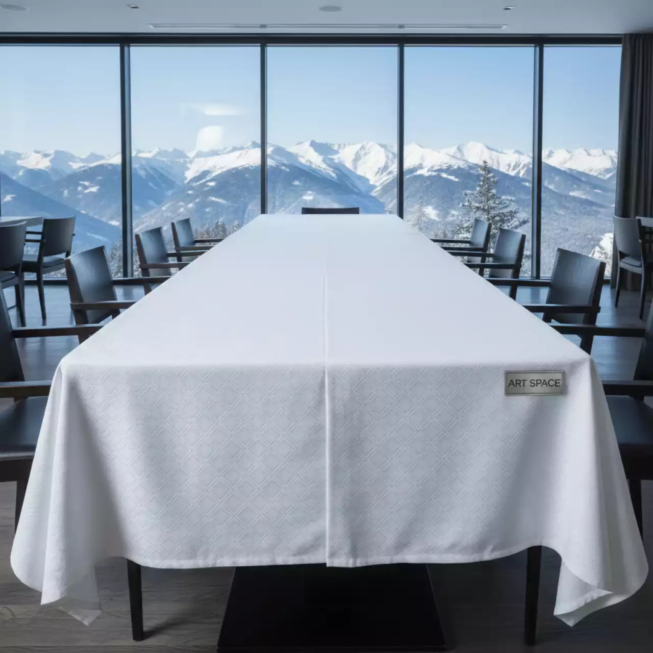 Аренда Скатерть прямоугольная журавинка ромб белый с 1 швом 3600х1400 мм в ресторане «Высота 5642» — ART SPACE