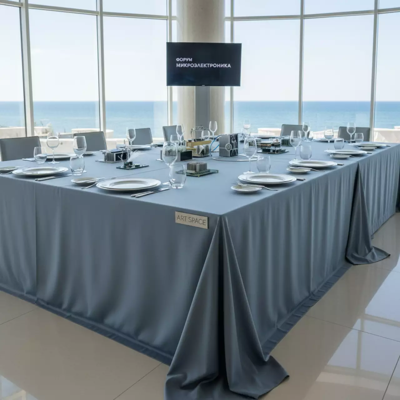 Аренда Скатерть серо голубая габардин 280х230 см в Rodina Grand Hotel & SPA — ART SPACE