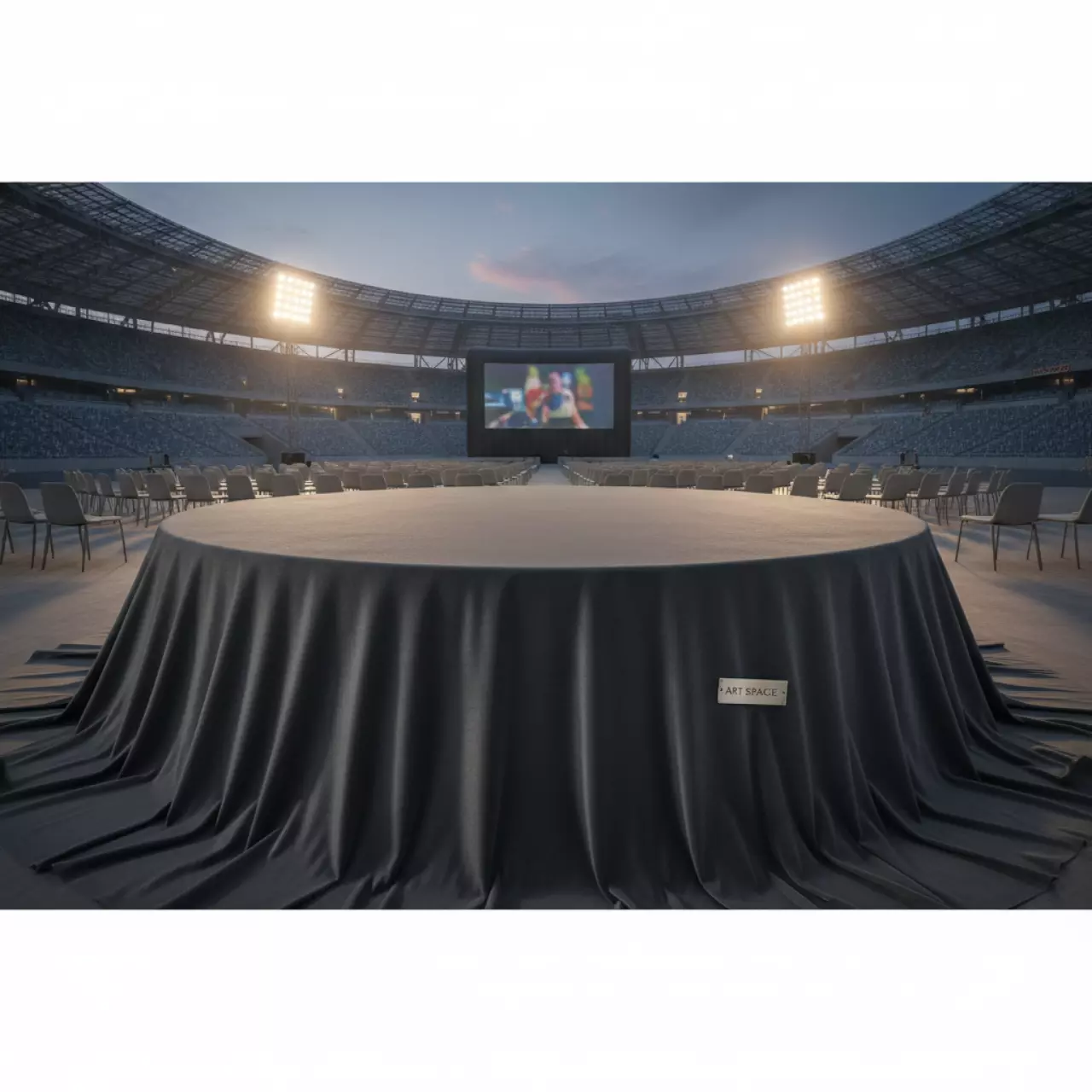 Аренда Скатерть серый бархат ø 330 см на арене «Фишт» — ART SPACE