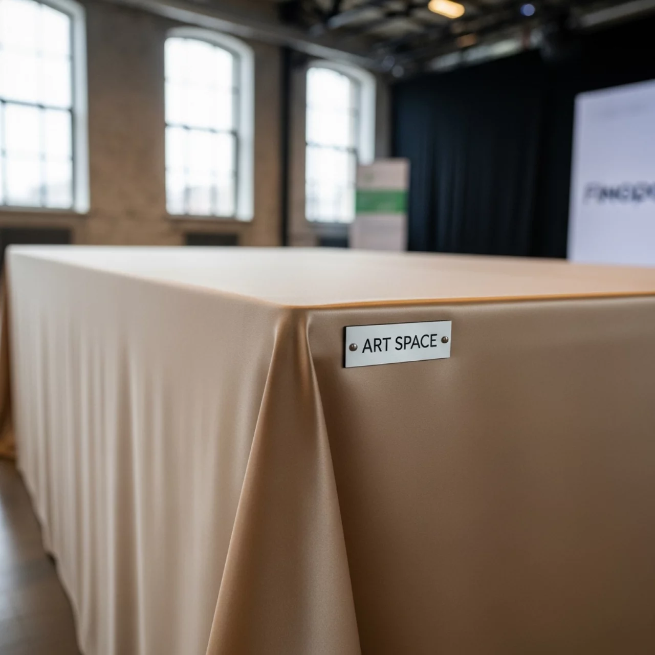 Аренда Скатерть шампань 3,2х2,25 м стандартный угол в зале «Чайка» (Морпорт) — ART SPACE