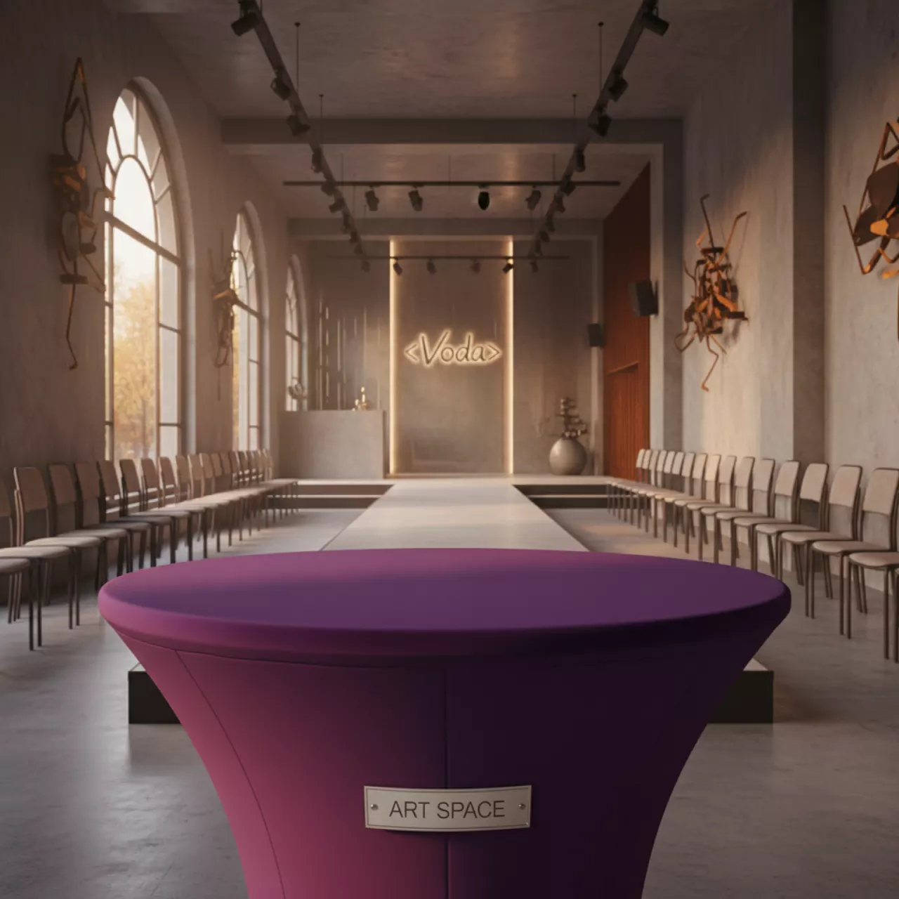 Аренда Скатерть стрейч D78 для коктейльного стола фиолетовая в ресторане «Voda» — ART SPACE