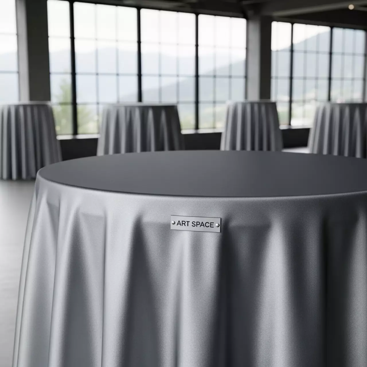 Аренда Скатерть стрейч D78 для коктейльного стола серебряная R4E 00331 в Green Flow Hotel — ART SPACE