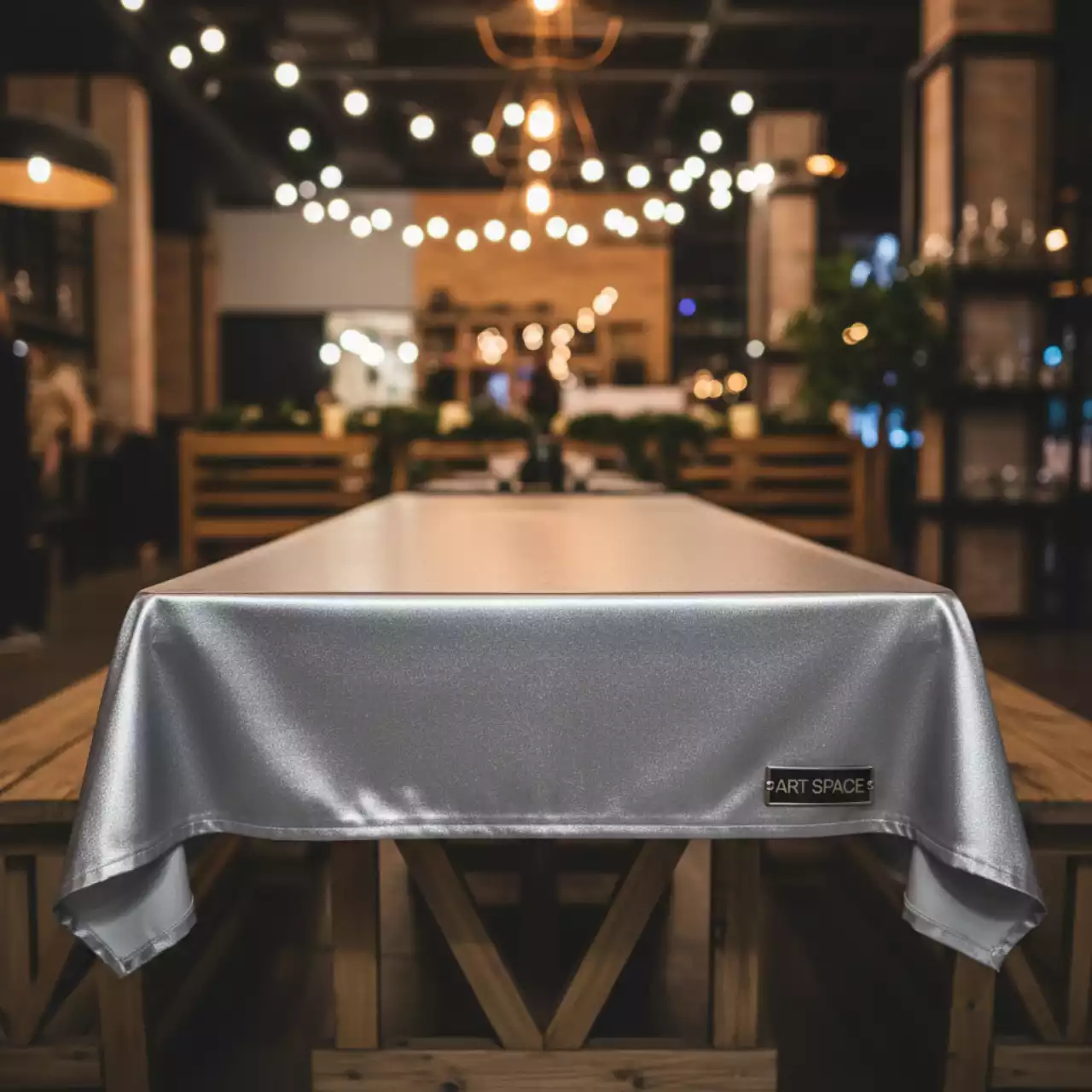 Аренда Скатерть стрейч D78 серебряная в этно-парке «Моя Россия» — ART SPACE