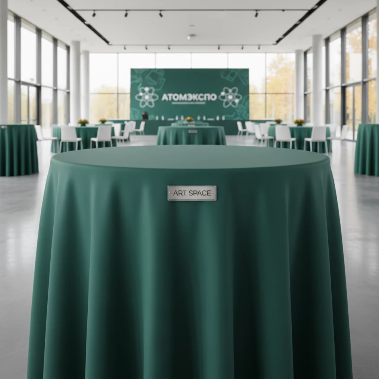 Аренда Скатерть стрейч D 78 для коктейльного стола зеленая в санатории «Октябрьский» — ART SPACE
