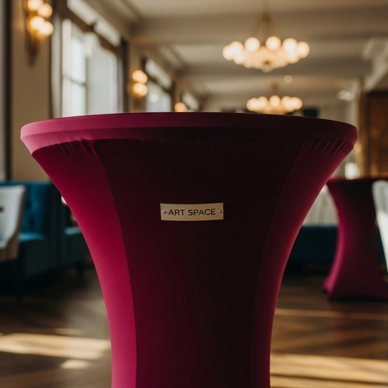 Аренда Скатерть стрейч для коктейльного стола бордовая в ресторане «Баран-Рапан» — ART SPACE