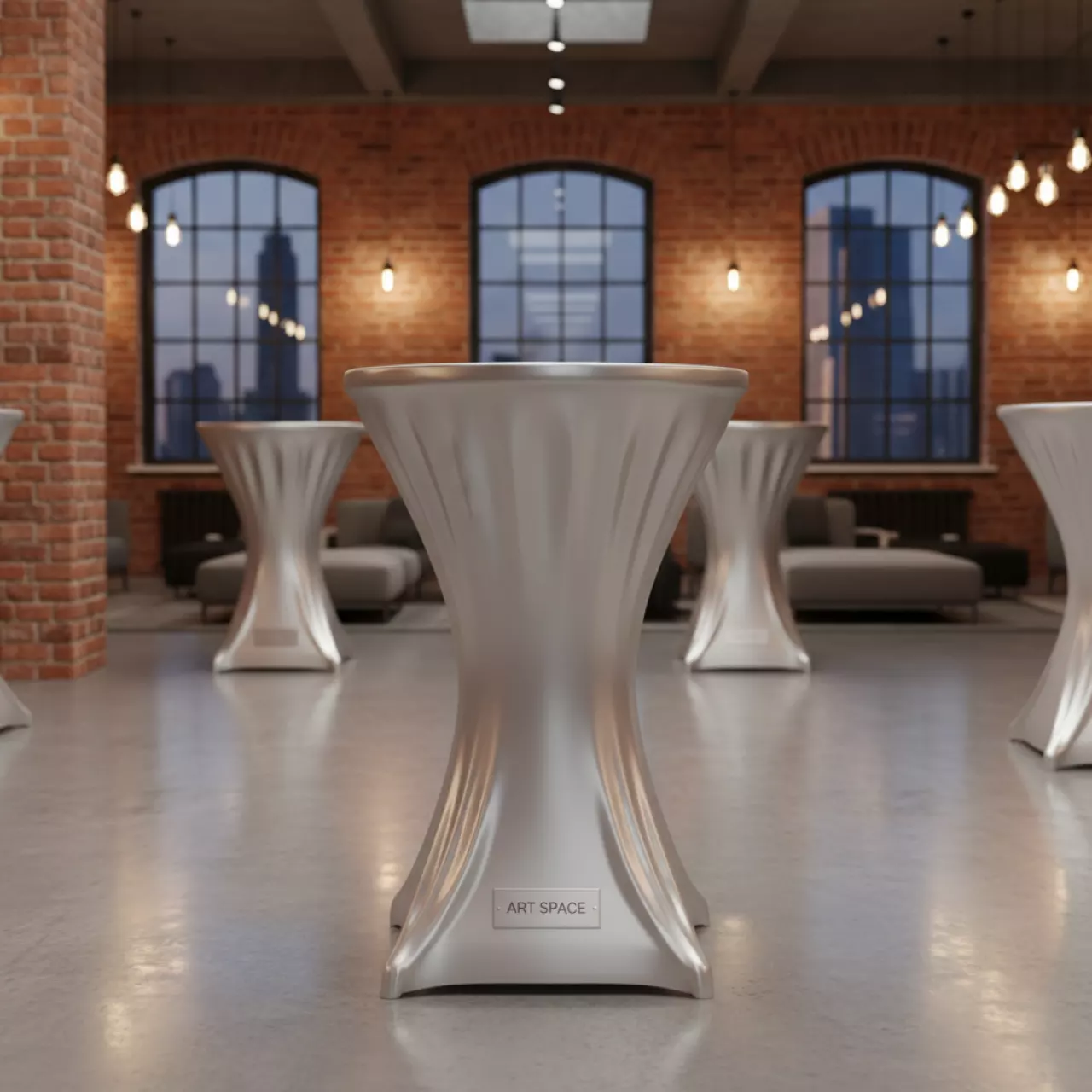 Аренда Скатерть стрейч для коктейльного стола серебряная D78 в ресторане «Магеллан» — ART SPACE