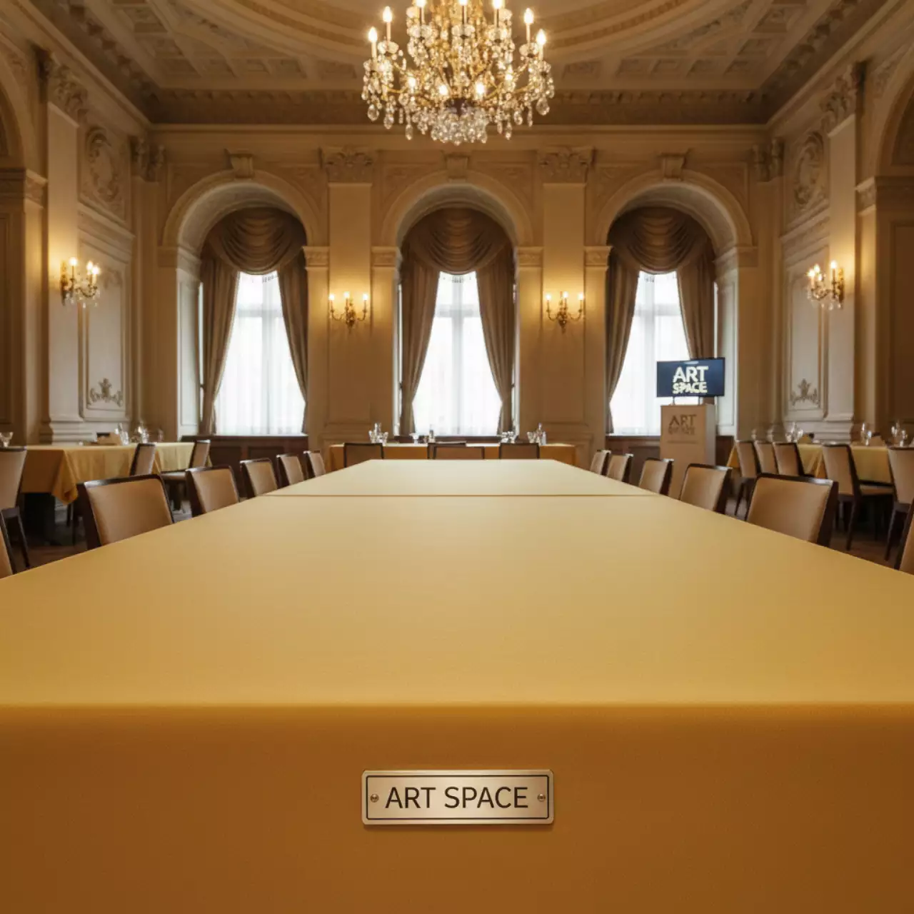 Аренда Скатерть стрейч для прямоугольного стола желтая в ресторане «Баран-Рапан» — ART SPACE