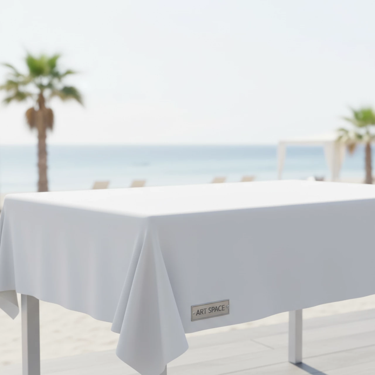 Аренда Скатерть стрейч текстиль для прямоугольного стола белая 150х75 см на пляжных клубах Хосты — ART SPACE