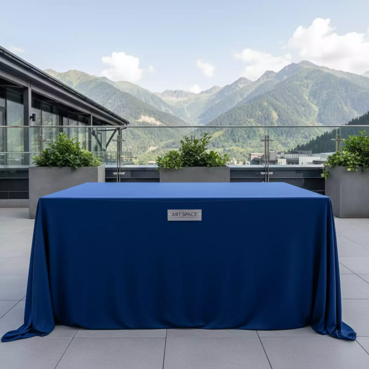 Аренда Скатерть стрейч текстиль для прямоугольного стола синяя в Rixos Krasnaya Polyana — ART SPACE