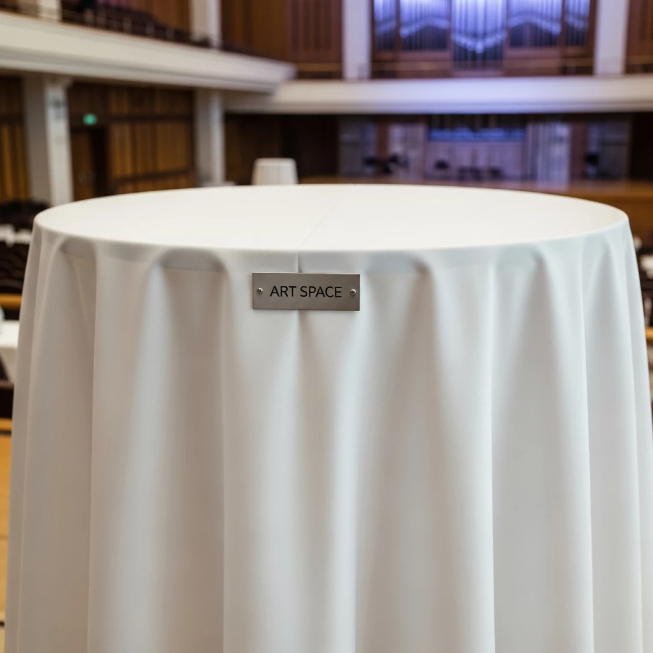 Аренда Скатерть журавинка белая гладь без шва D 3000 мм в Зале органной и камерной музыки — ART SPACE