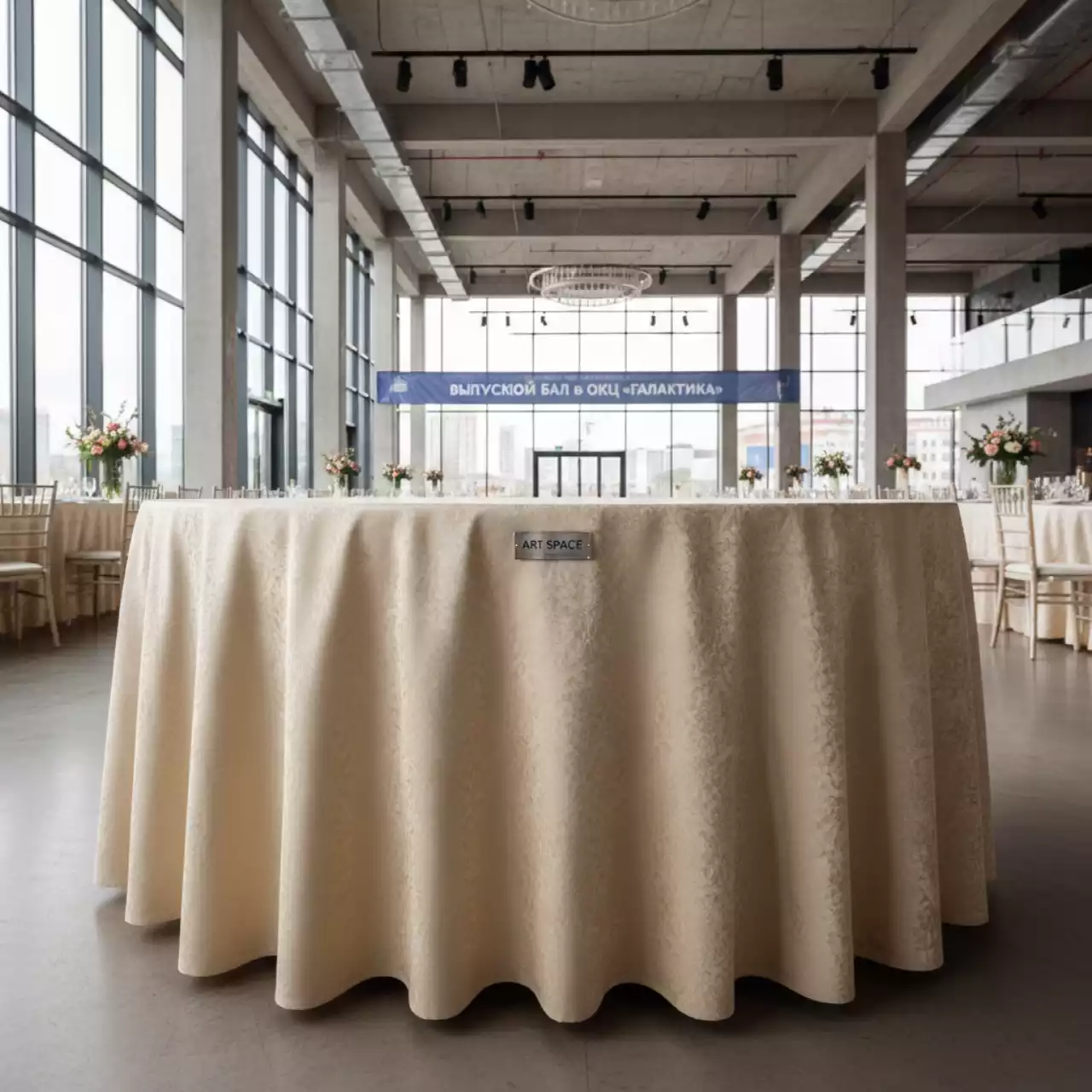 Аренда Скатерть журавинка слоновая кость вензель D 2,1 м в ОКЦ «Галактика» — ART SPACE