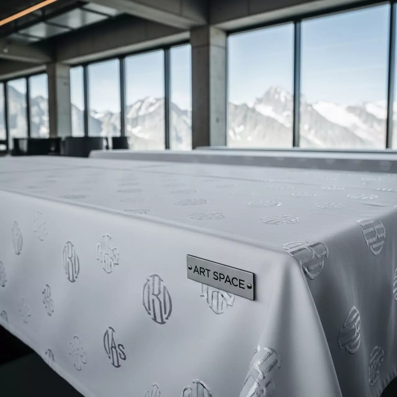 Аренда Скатерти белые 220х140 см орнамент 'вензеля' 100 хлопок на площадке Rosa Peak (2320м) — ART SPACE