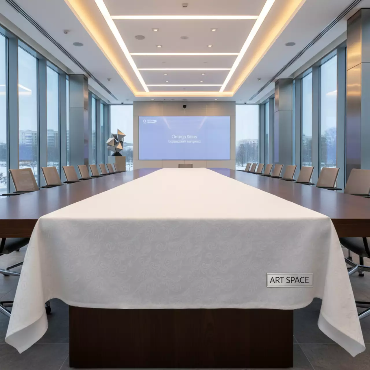 Аренда Скатерти белые 220х150 см орнамент "запятые" 100 хлопок в Omega Sirius — ART SPACE