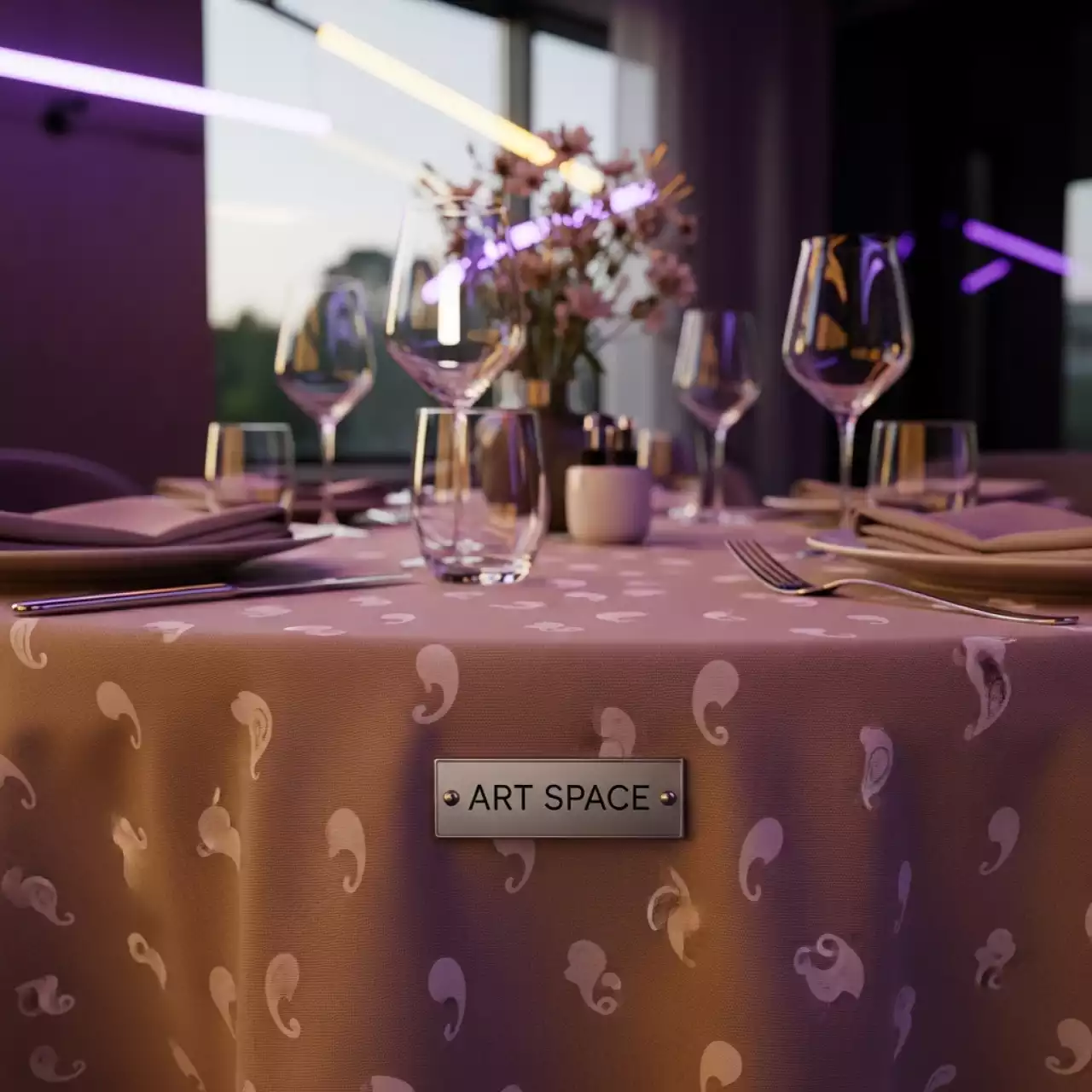 Аренда Скатерти бежевые 200х150 см орнамент «запятые» 100 хлопок в ресторане «Плакучая Ива» — ART SPACE