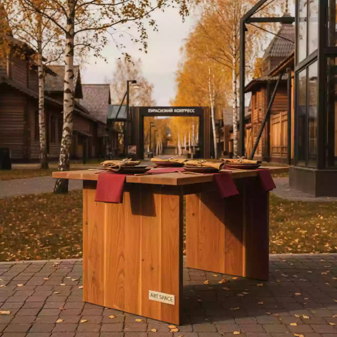 Аренда Складной стол Oxford из акации 150 см в этно-парке «Моя Россия» — ART SPACE