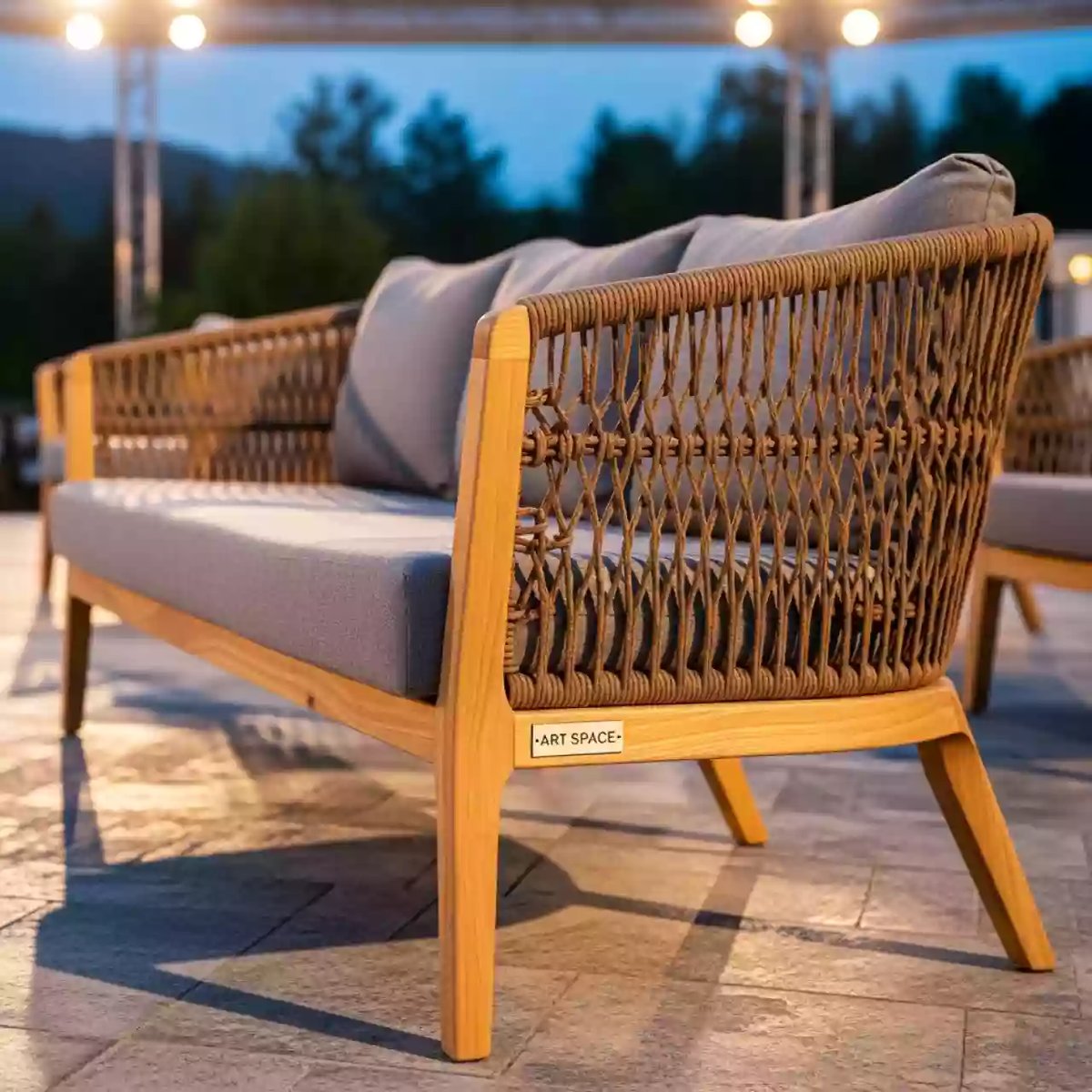 Аренда Софа плетеная 3 местная Марсель плетение ромб пруток лиственница в Sochi Marriott Krasnaya Polyana — ART SPACE