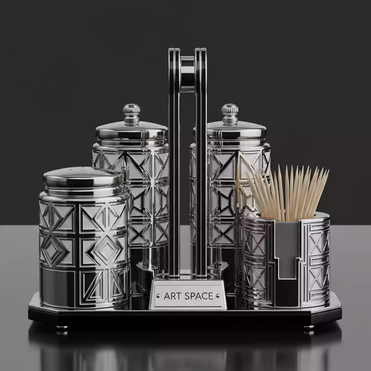 Аренда Солонка и перечница со стаканом для зубочисток на VIP теплоходе (Морпорт Сочи) — ART SPACE