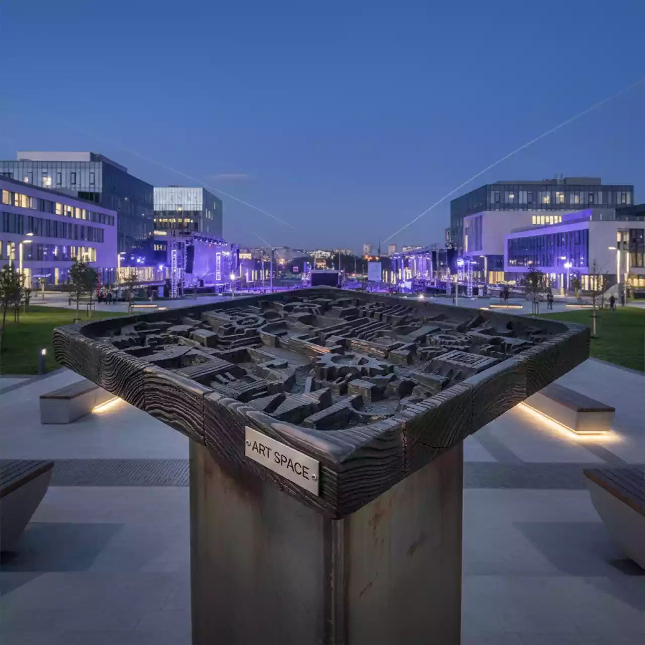 Аренда Соусник Пьемонт резной черный с обжигом 70х70 см в Университете «Сириус» — ART SPACE