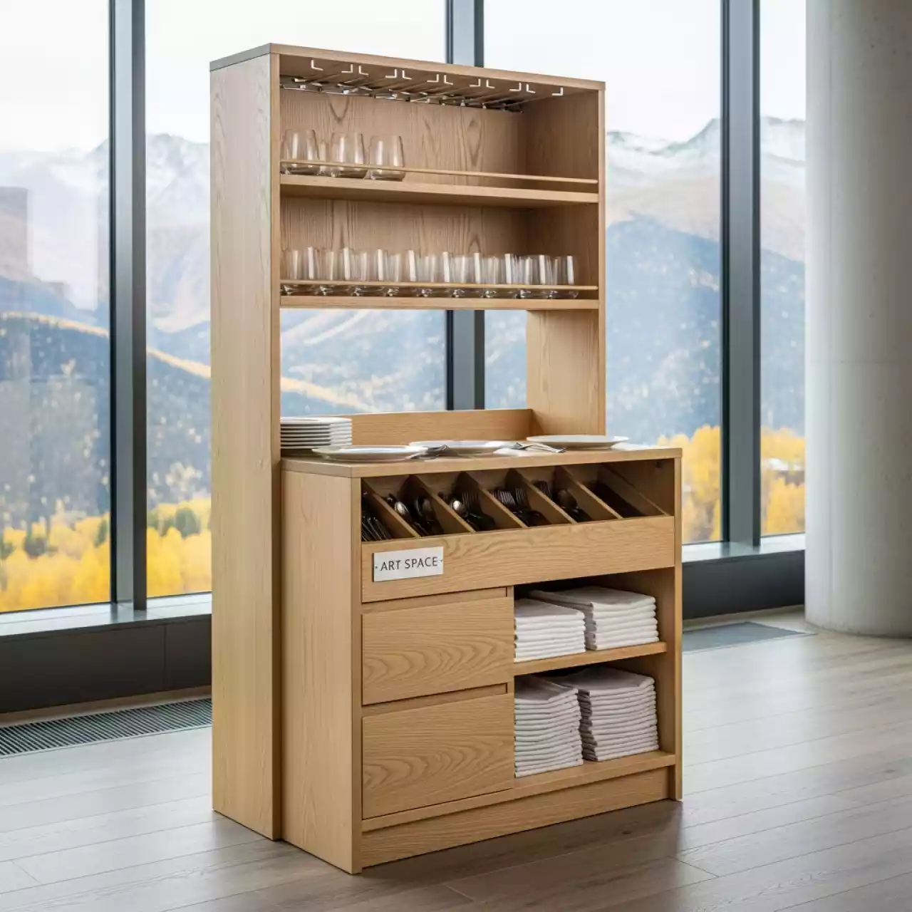 Аренда Станция официанта 1400х420х1400 ЛДСП Egger дуб бардолино натуральный в Radisson Hotel Rosa Khutor — ART SPACE