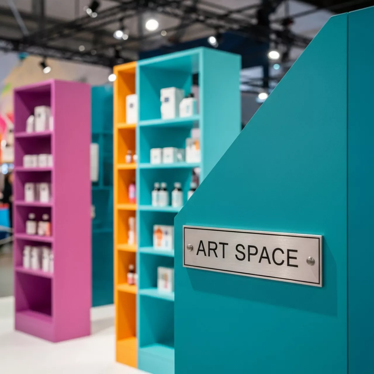 Аренда Стеллаж гондола островная со стенкой из ЛДСП в Университете «Сириус» — ART SPACE