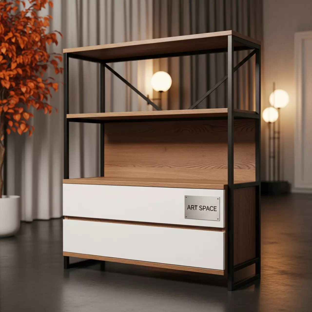 Аренда Стеллаж лофт Нила с 2 белыми ящиками массив в Stella di Mosca — ART SPACE