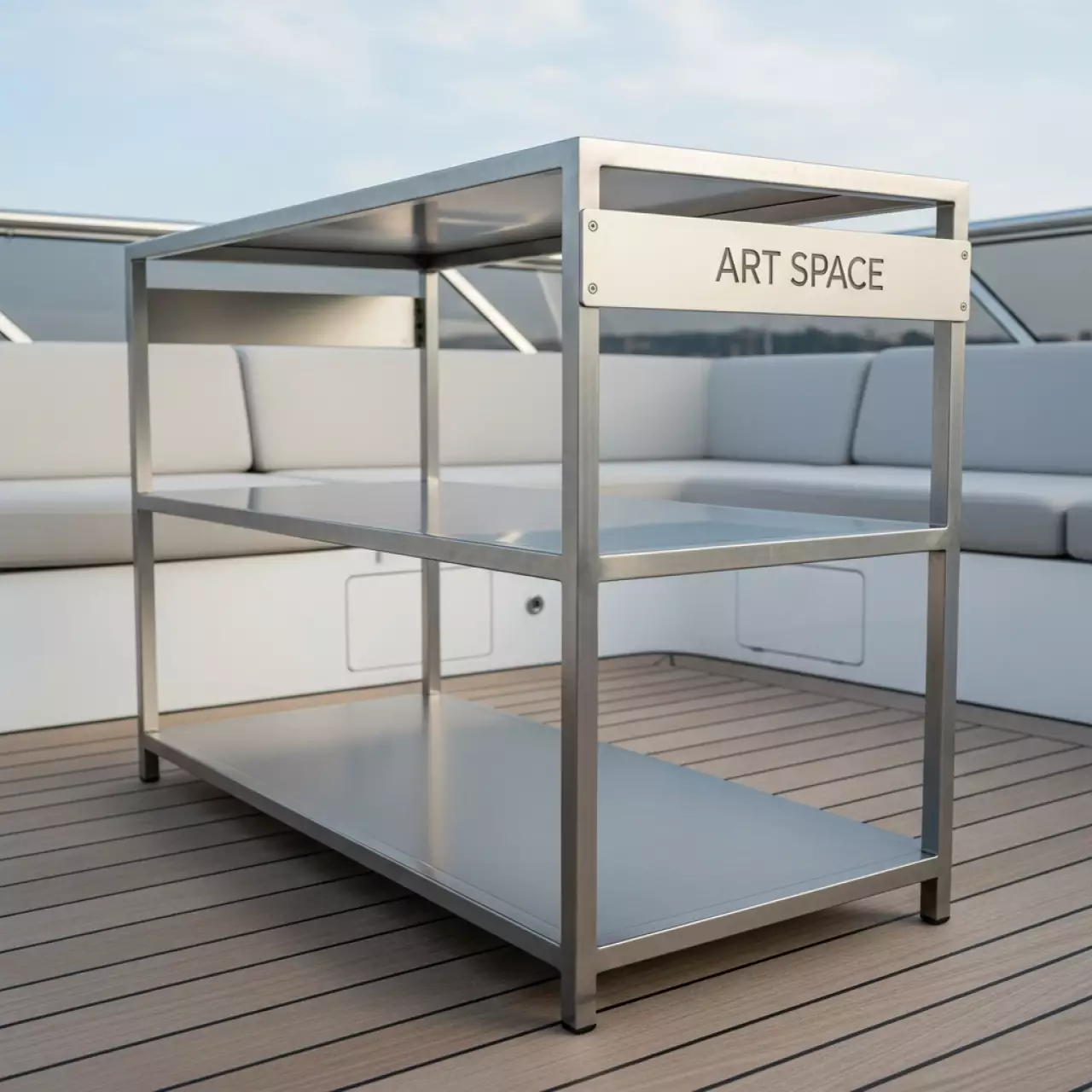 Аренда Стеллаж металлический 75х30х150 см на VIP теплоходе (Морпорт Сочи) — ART SPACE