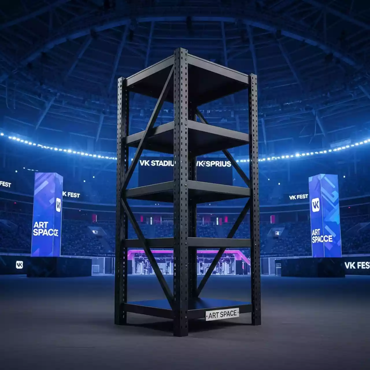 Аренда Стеллаж металлический Гелеос Атлант 5 матовый черный в VK Stadium Sirius — ART SPACE