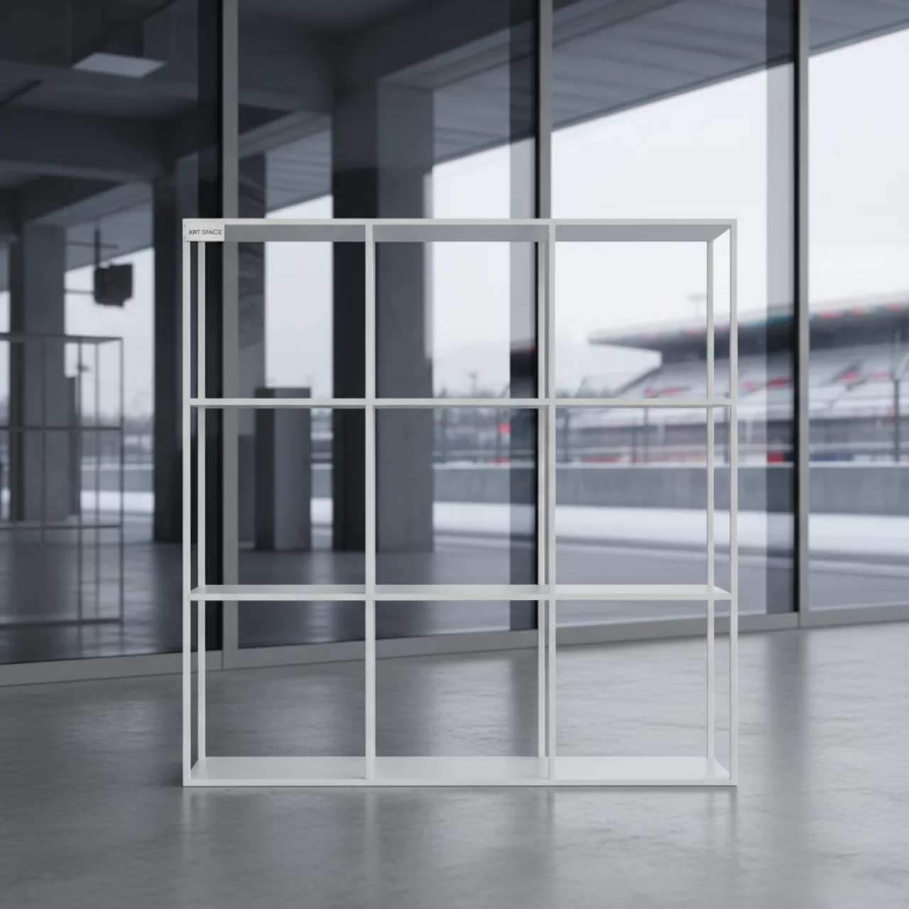 Аренда Стеллаж металлический напольный Cube Loft White на Сочи Автодроме — ART SPACE