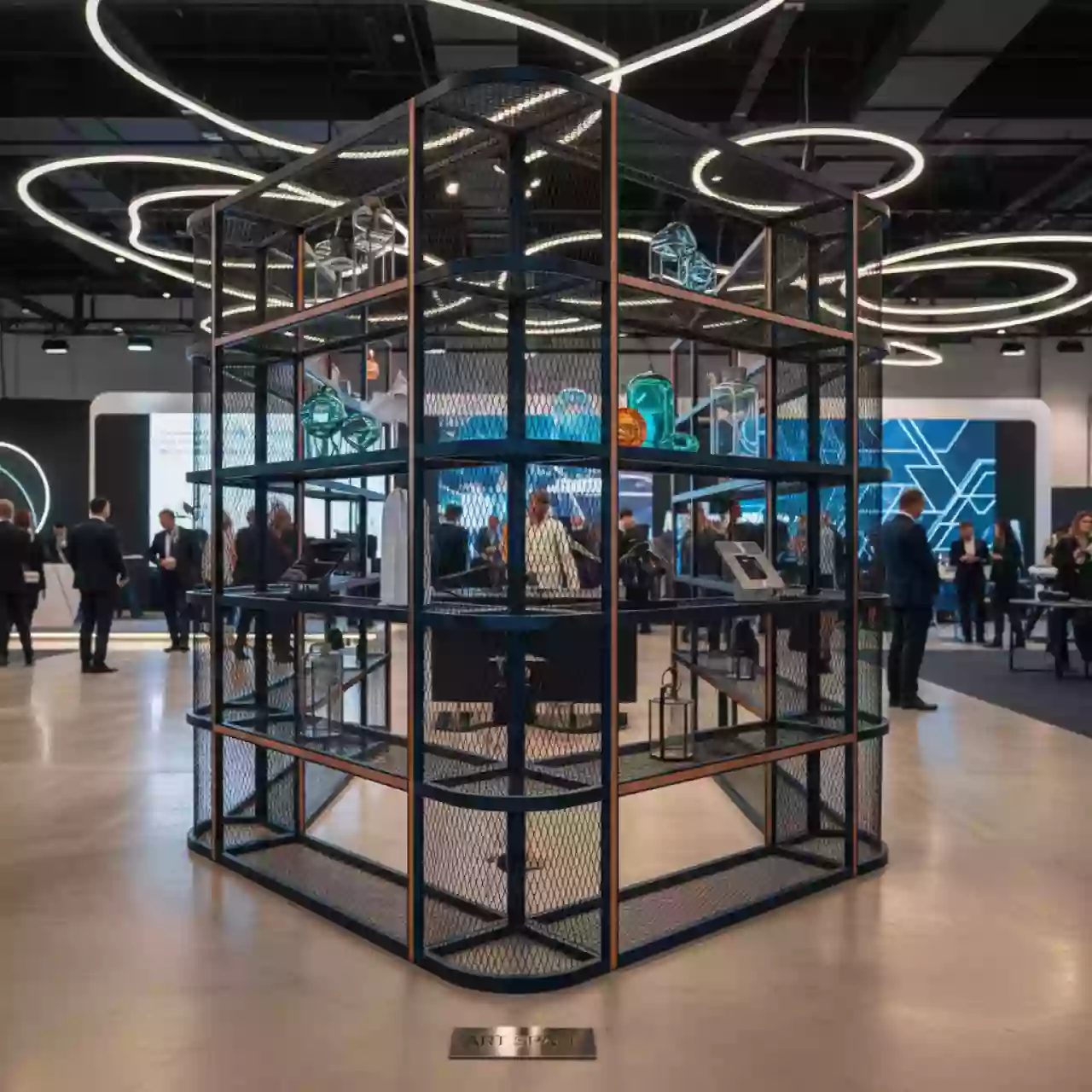 Аренда Стеллаж островной сетчатый с полукруглыми торцами в казино «Сочи» — ART SPACE