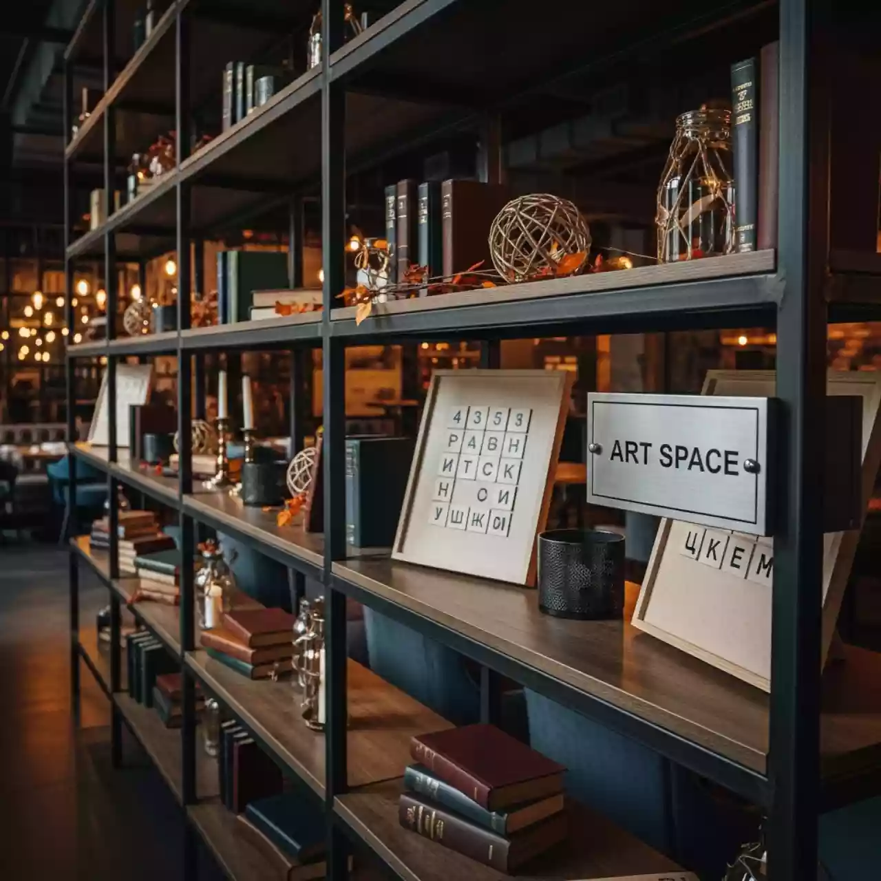 Аренда Стеллажи металлические длинные в ресторане «Сыроварня» — ART SPACE