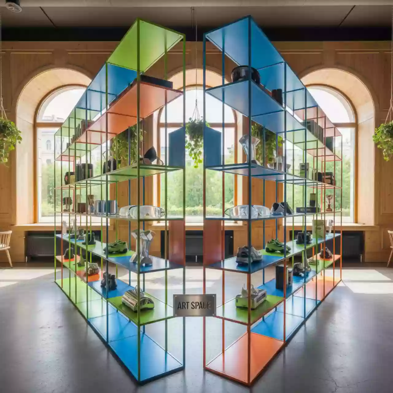 Аренда Стеллажи витринные металлические в ресторане «Плакучая Ива» — ART SPACE