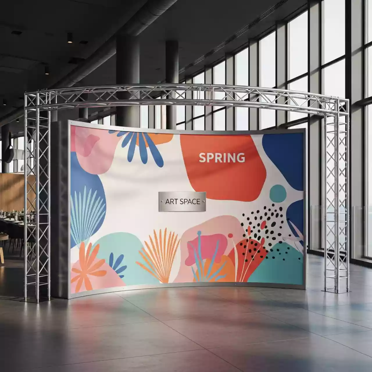 Аренда Стенд мобильный POP UP полукруглый 3х4 в ресторане «Voda» — ART SPACE