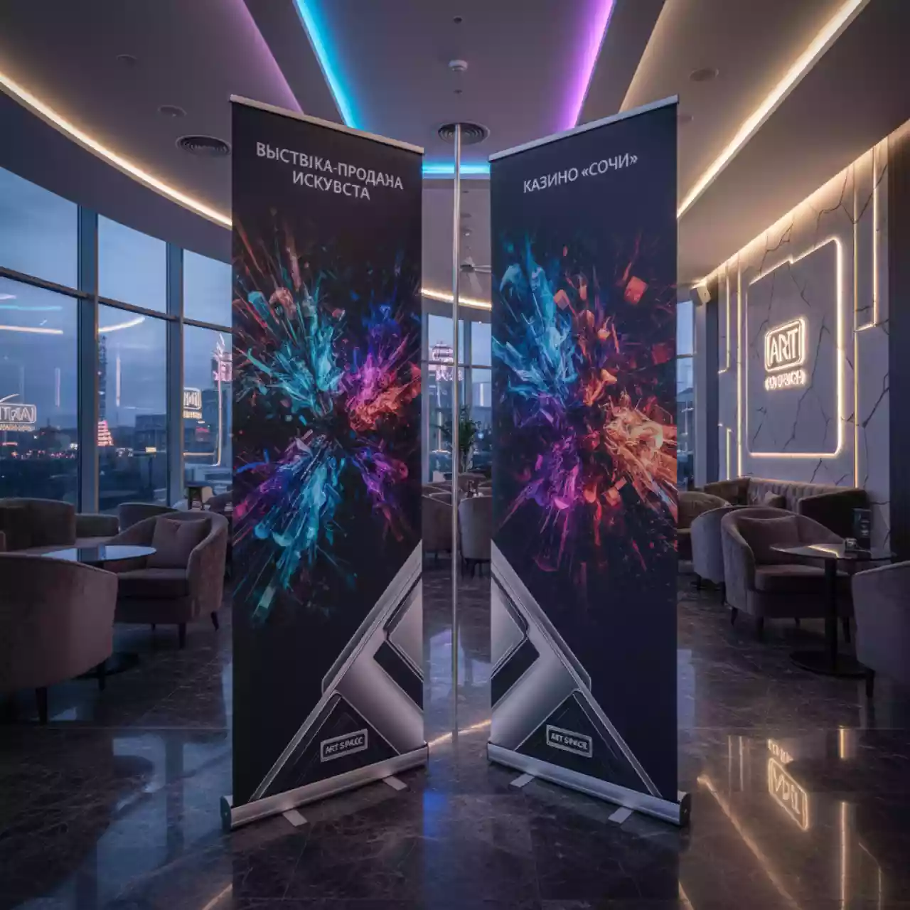 Аренда Стенд ролл ап тканевый Altec Promo двусторонняя печать в казино «Сочи» — ART SPACE
