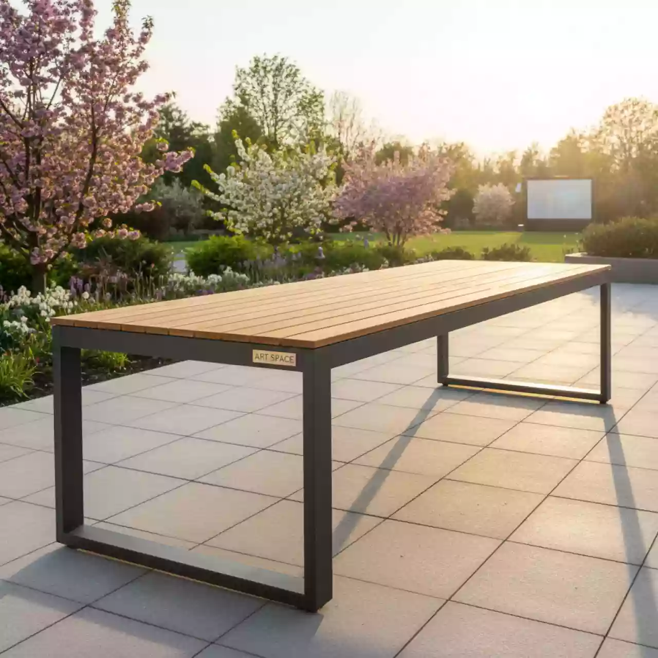 Аренда Стол антрацит натуральный алюминий тик Lyon 280 в Bridge Resort — ART SPACE