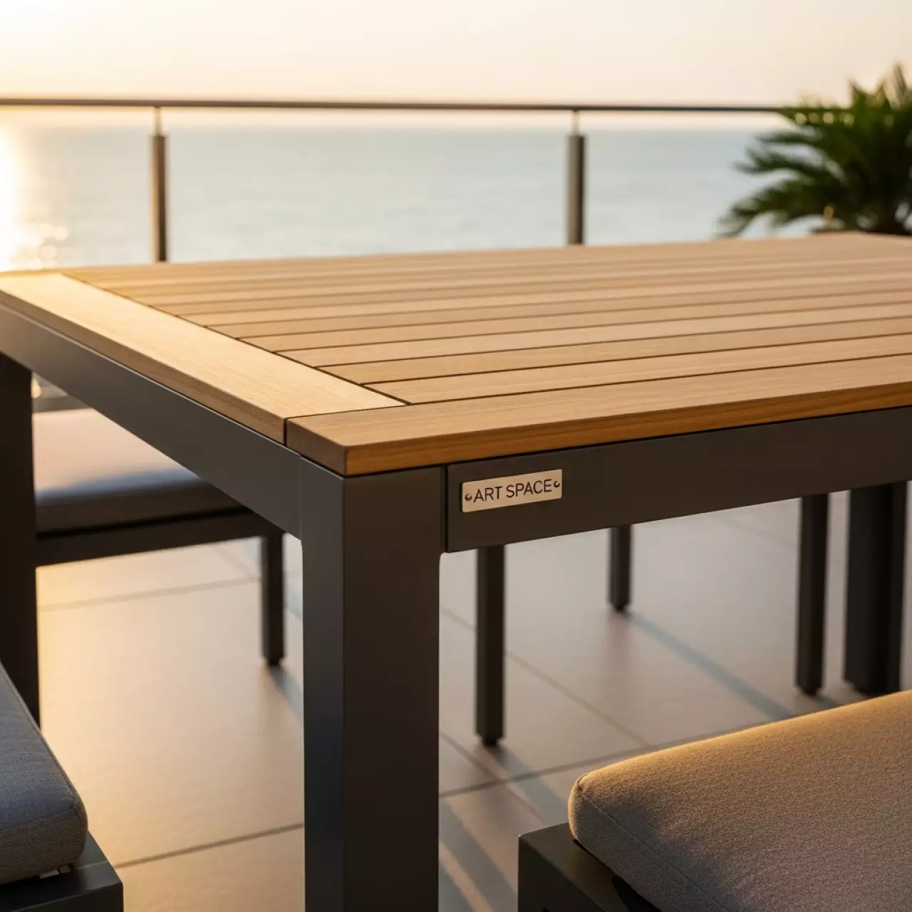 Аренда Стол антрацит натуральный алюминий тик Timra в ресторане «Плакучая Ива» — ART SPACE