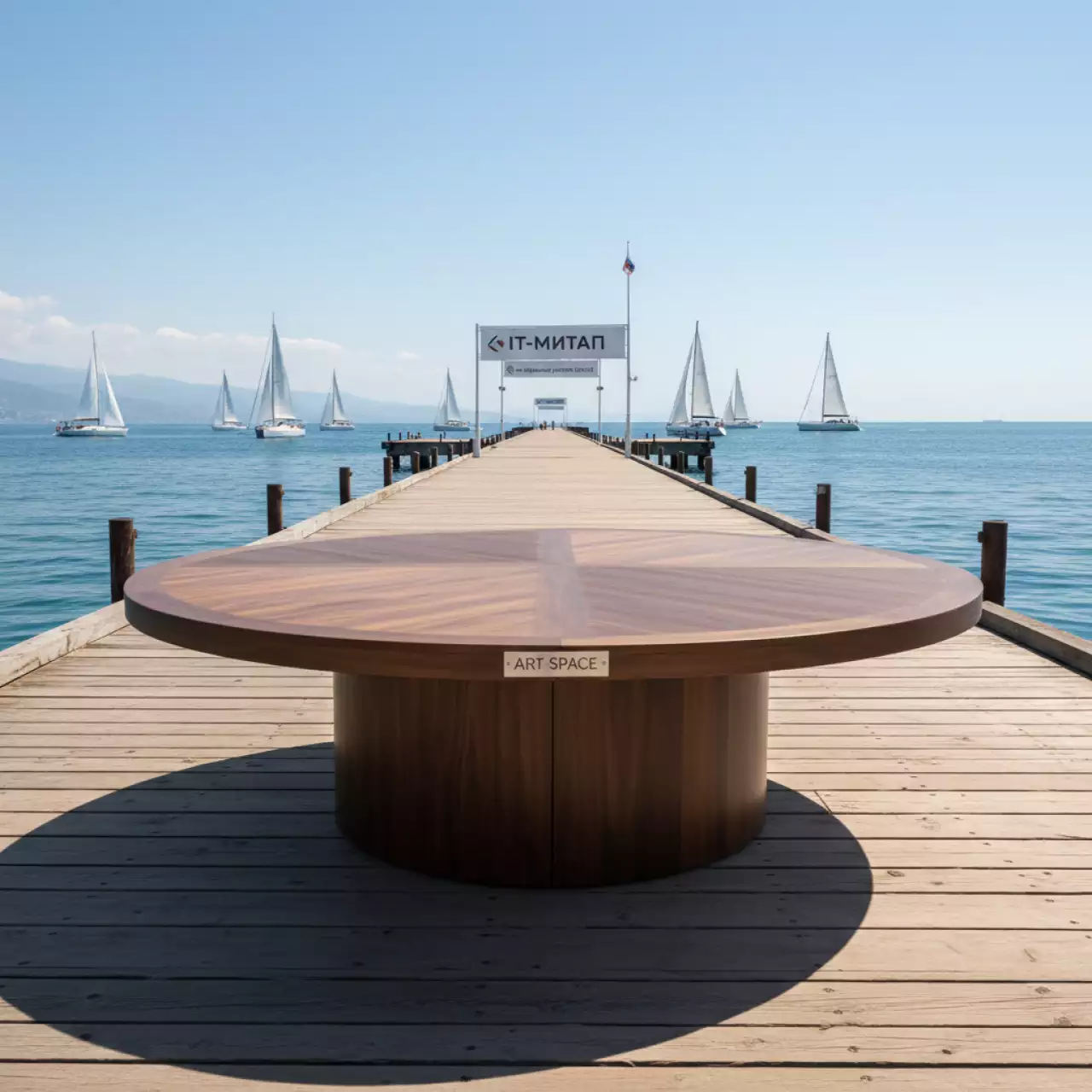 Аренда Стол банкетный D 180 см коричневый круглый на парусной регате (Сочи) — ART SPACE