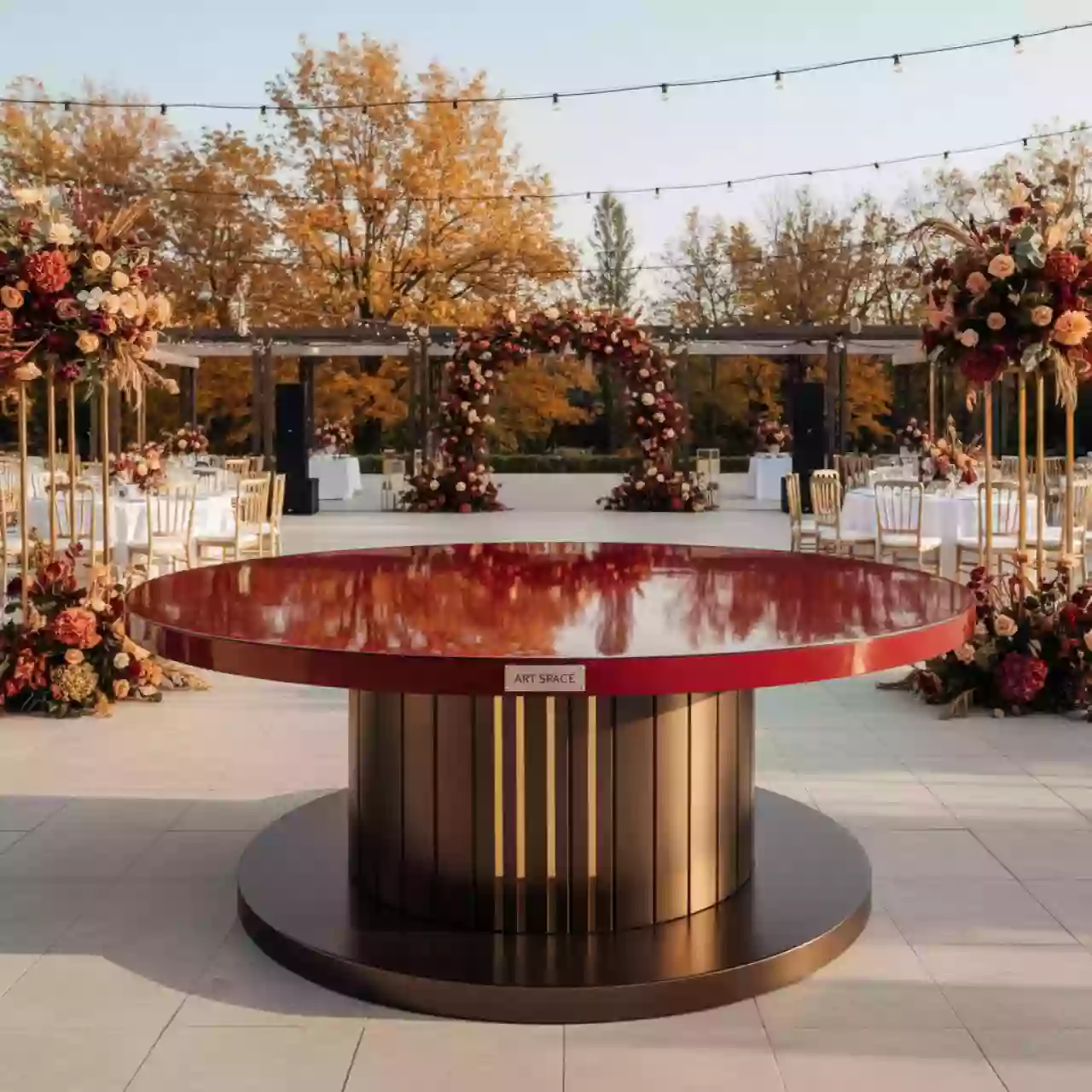 Аренда Стол банкетный Катушка красная столешница в Сочи Парк Отеле — ART SPACE