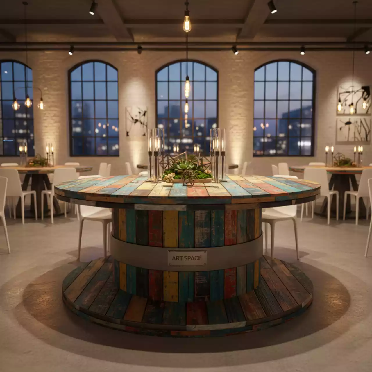 Аренда Стол банкетный Катушка разноцветная столешница в Gamma Sirius — ART SPACE