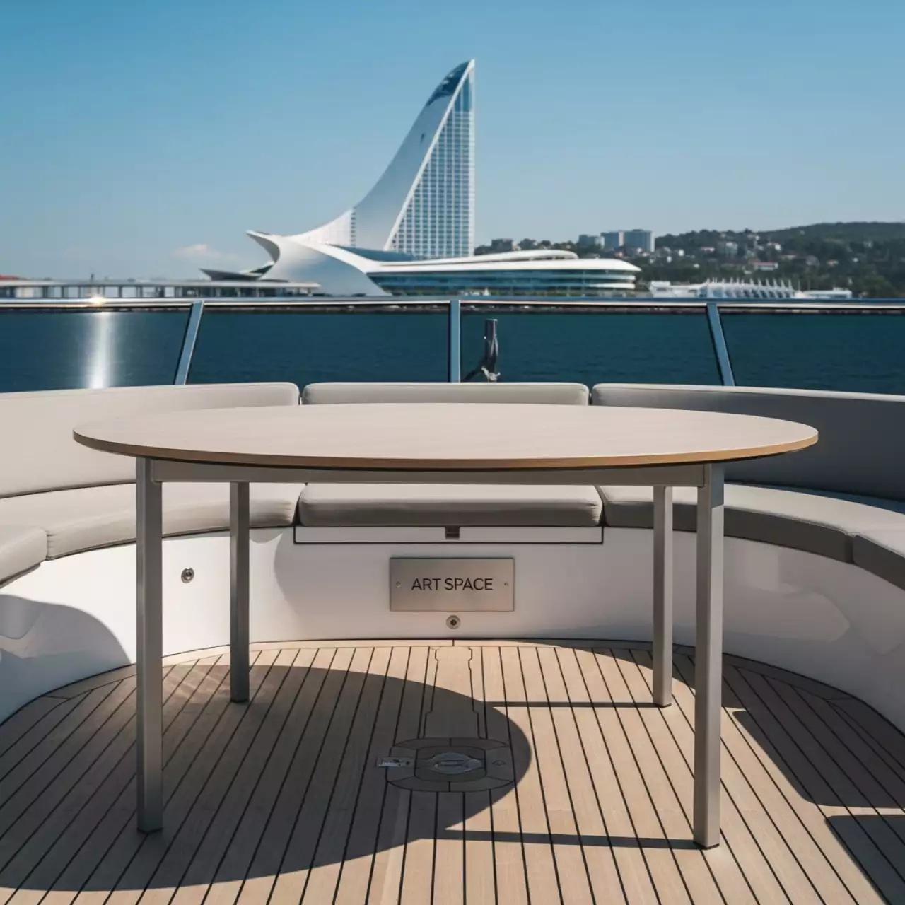 Аренда Стол банкетный круглый Стелс 1,8 м на VIP теплоходе (Морпорт Сочи) — ART SPACE
