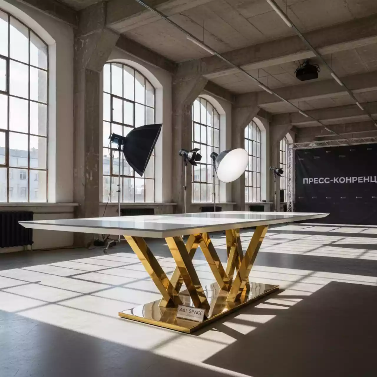 Аренда Стол банкетный Slash white & gold на Медальной площади — ART SPACE