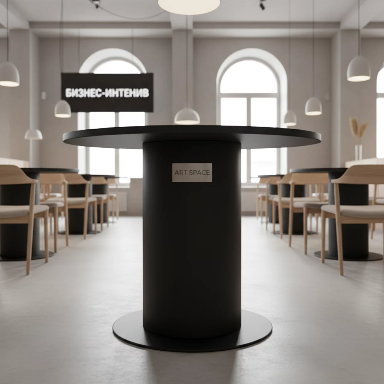 Аренда Стол барный круглый черный диаметр 70 см в ресторане «Sanremo» — ART SPACE