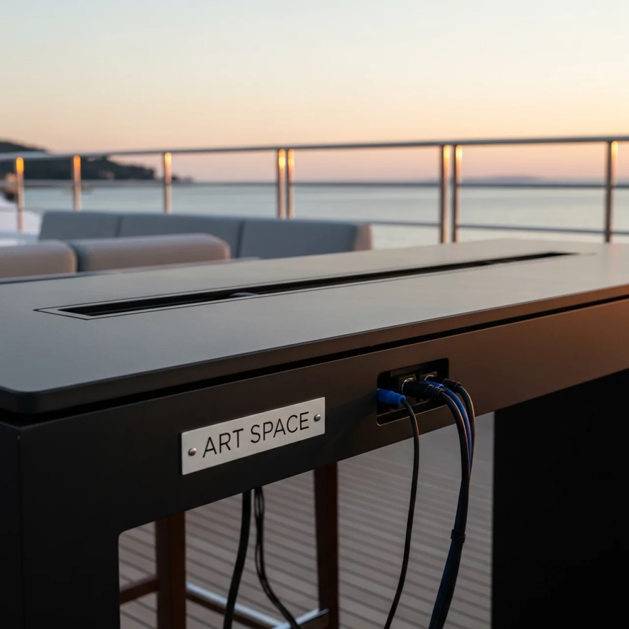 Аренда Стол барный с каналом для протяжки проводов Arki Table CC Fenix на VIP теплоходе (Морпорт Сочи) — ART SPACE