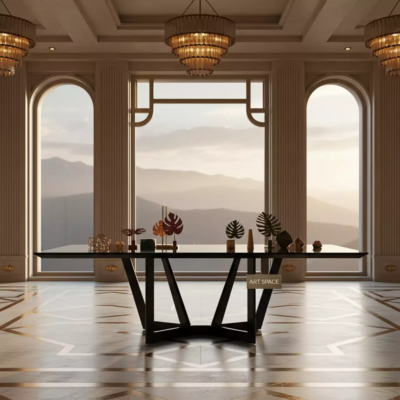 Аренда Стол Batu new столешница ЛМДФ черное металлическое подстолье в Skypark Sochi — ART SPACE