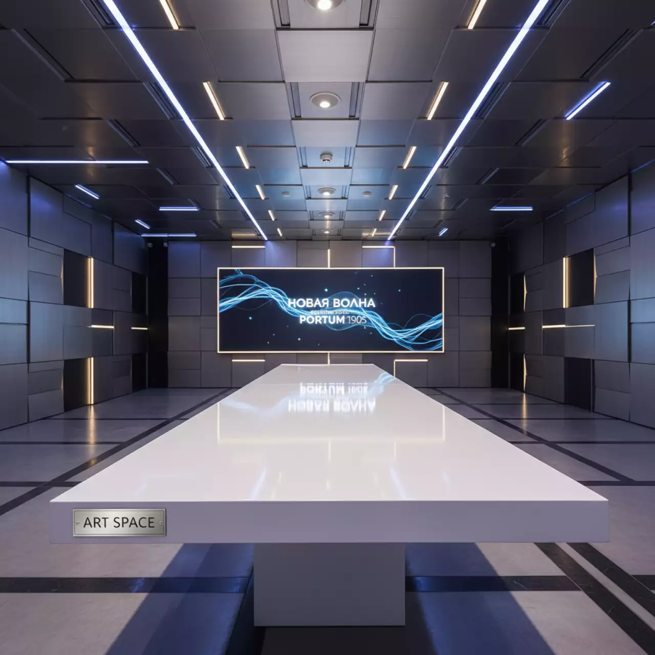 Аренда Стол белый кромка ПВХ Лидер 2 2400x900 в Boutique Hotel PORTUM 1905 — ART SPACE