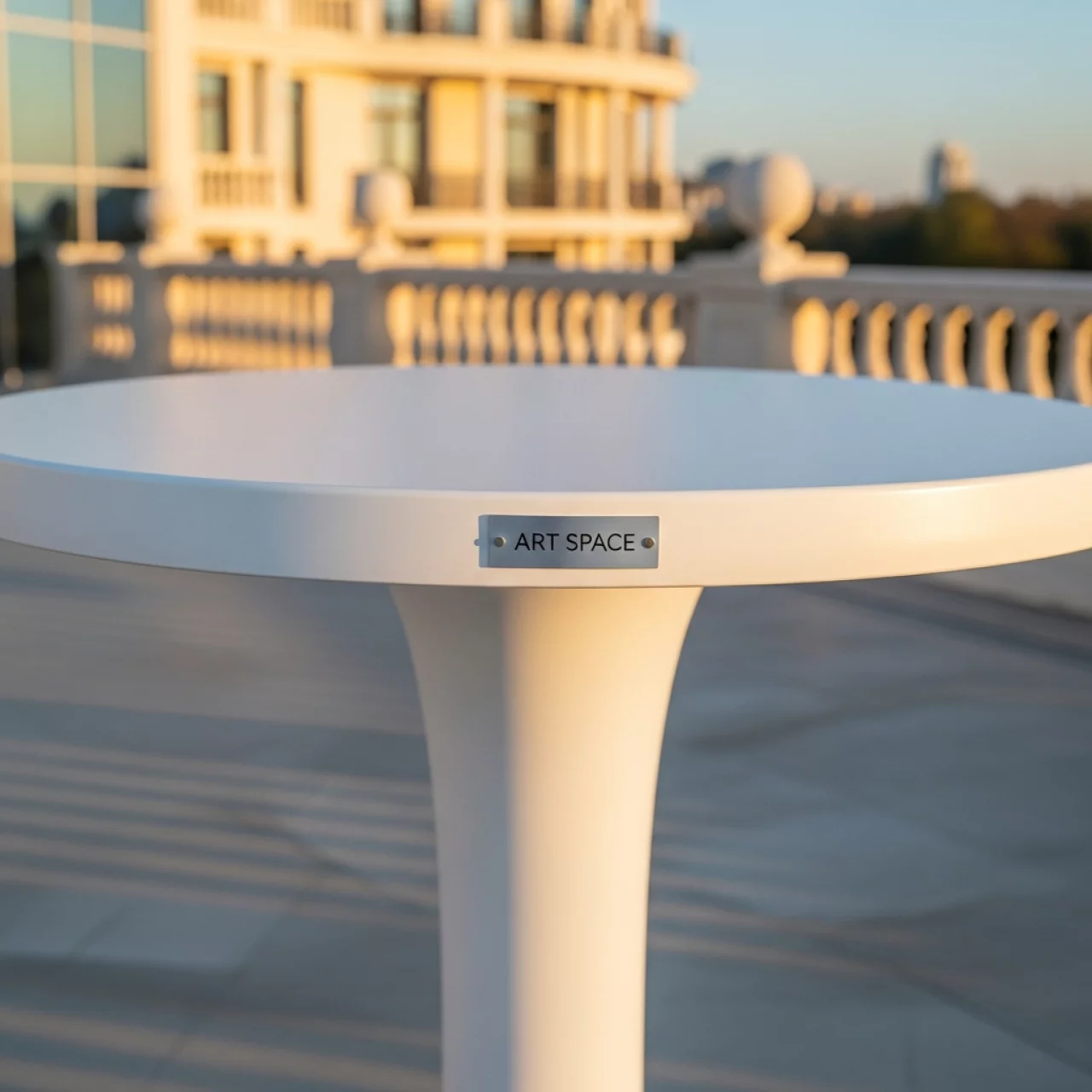 Аренда Стол белый пластиковый диаметр 90 в Boutique Hotel PORTUM 1905 — ART SPACE