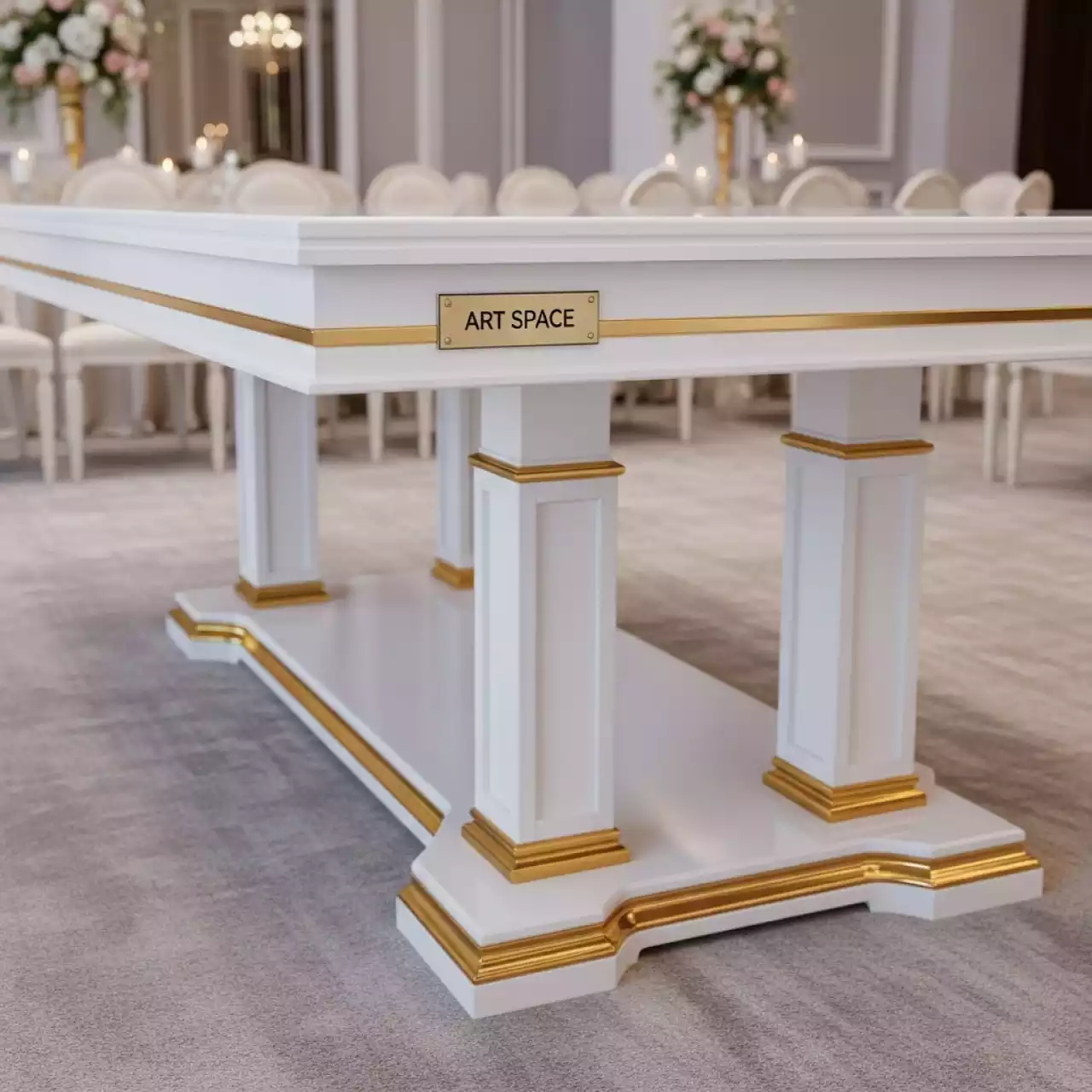 Аренда Стол белый золотой Лидер 2 2400х900 в Sochi Marriott Krasnaya Polyana — ART SPACE